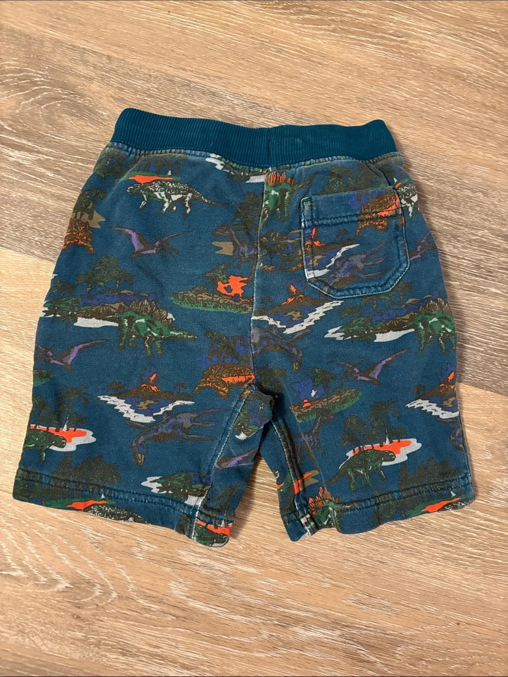 Hanna Andersson Teal Dinosaur Print Zip-Pocket Pull-On Shorts